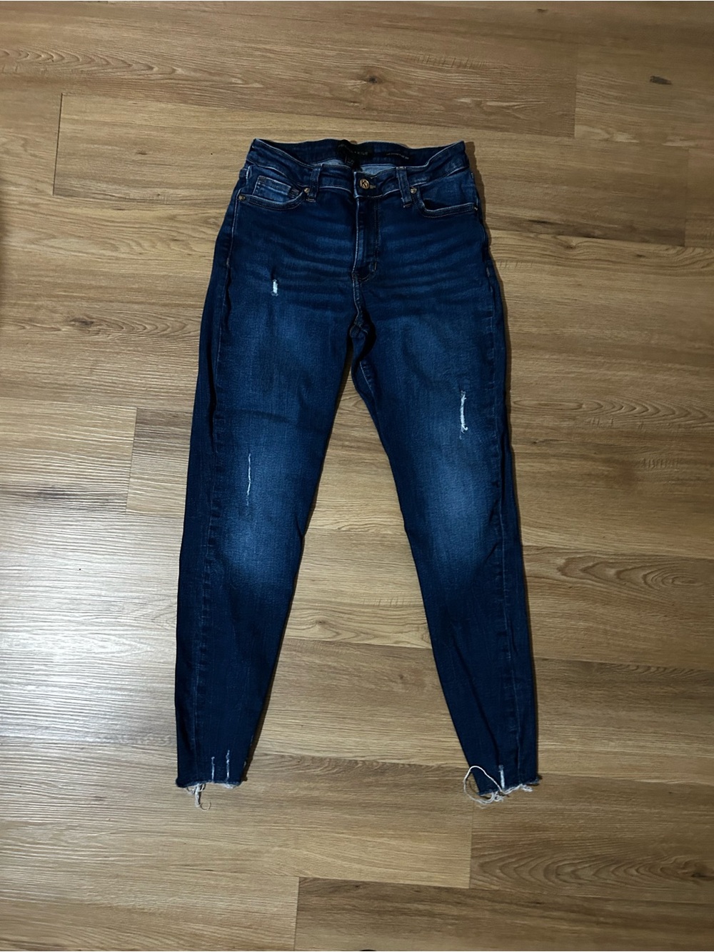 Kendall & Kylie Dark Blue Skinny Jeans with Distressed Hem